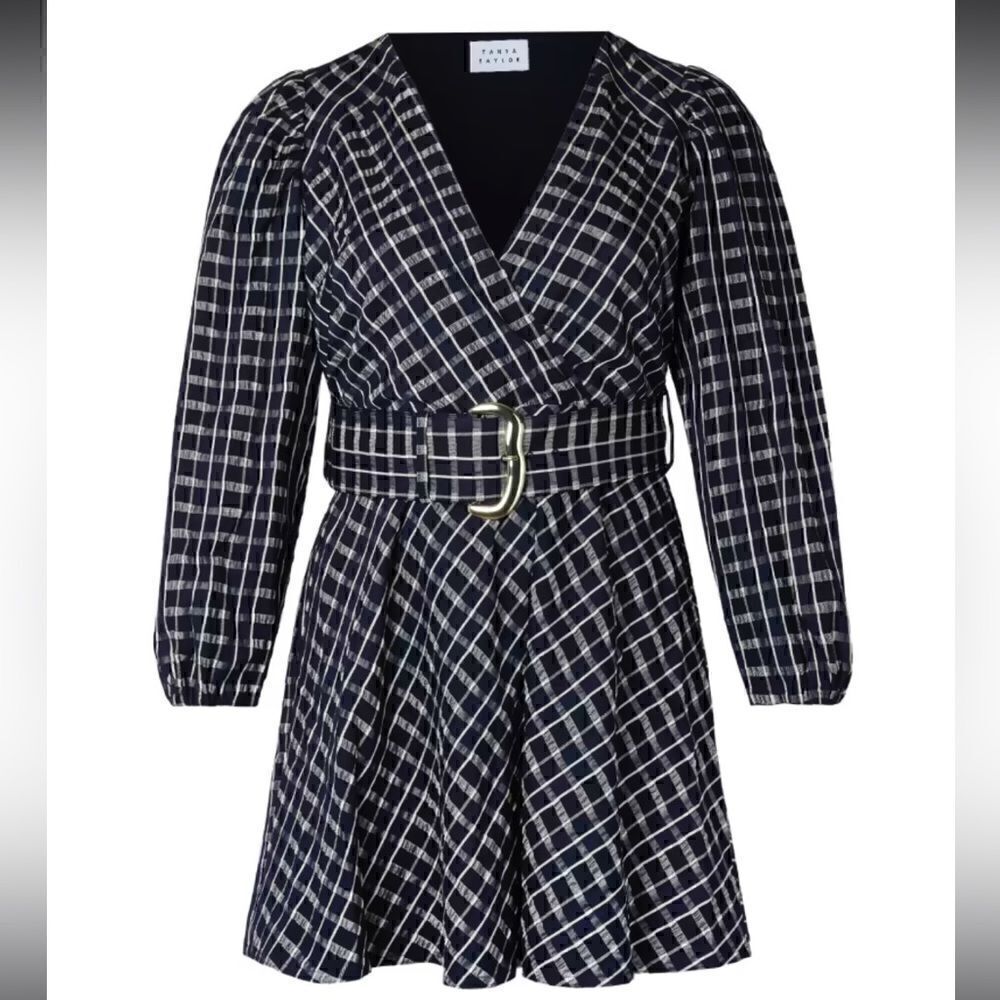 NWTs Tanya Taylor Nicola Puff-Sleeve Belted Check Mini Dress Size 2 - Picture 1 of 13